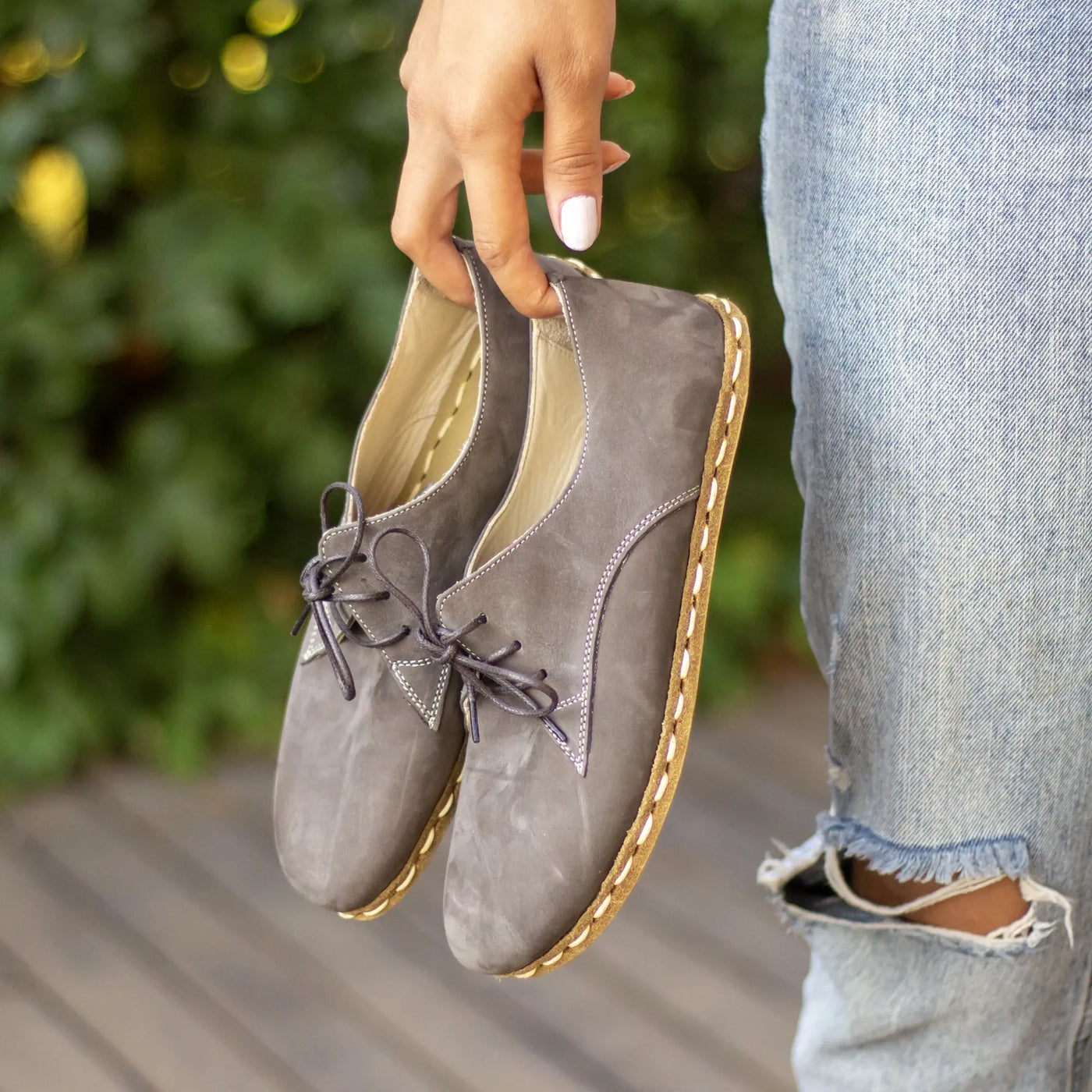 Handmade Barefoot Leather Shoes Gray Nubuck Women - Nefes 6 Handmade Barefoot Leather Shoes Gray Nubuck Women - Nefes 6