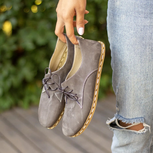 handmade barefoot leather shoes gray nubuck women