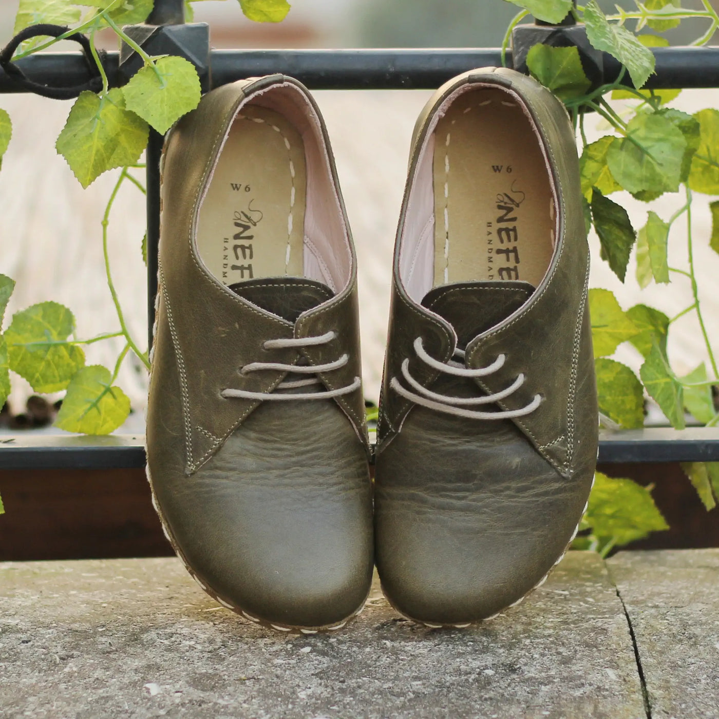 Handmade Barefoot Leather Shoes Military Green Men