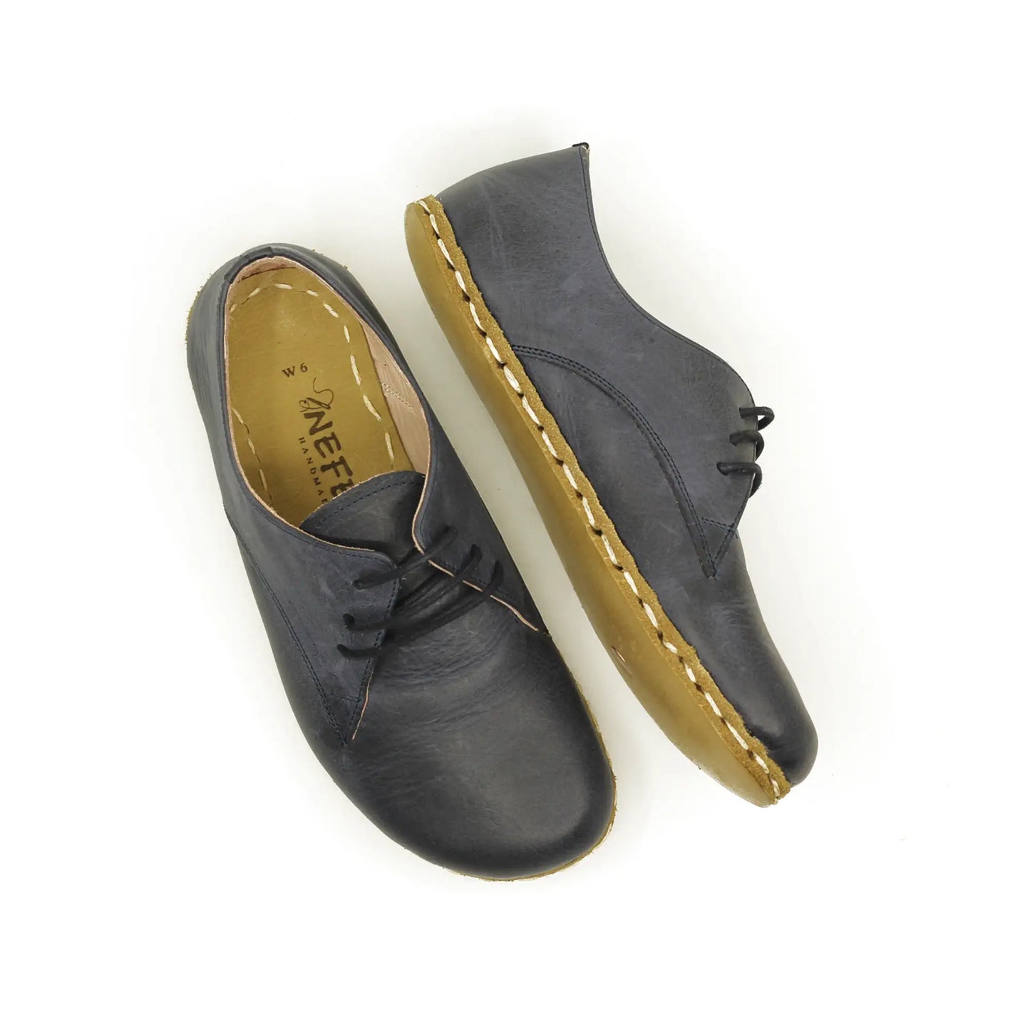 handmade barefoot leather shoes navy blue for men grounded sky