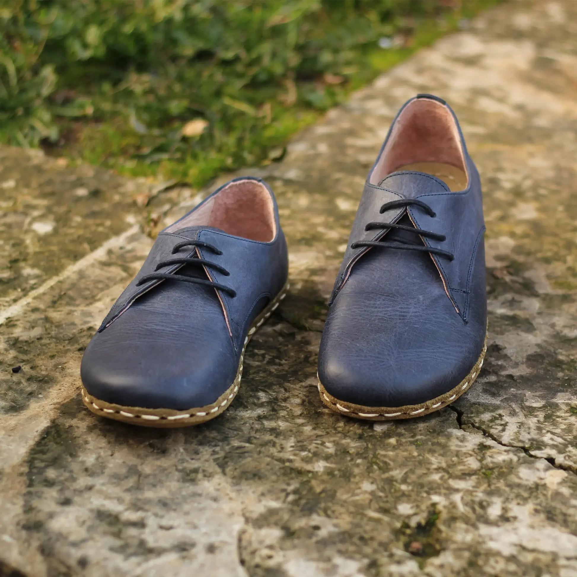 handmade barefoot leather shoes navy blue for men natural wave