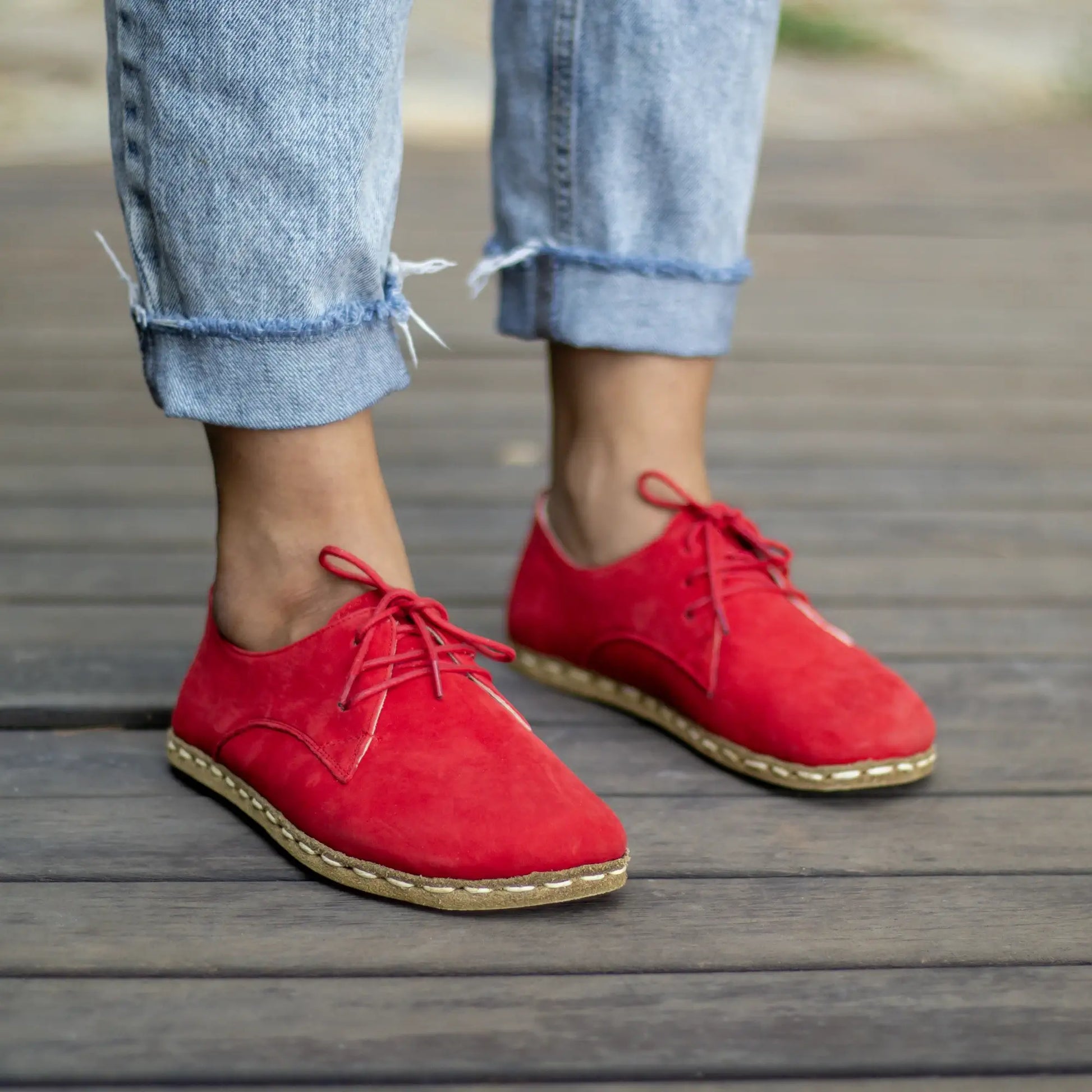 handmade barefoot leather shoes red nubuck women
