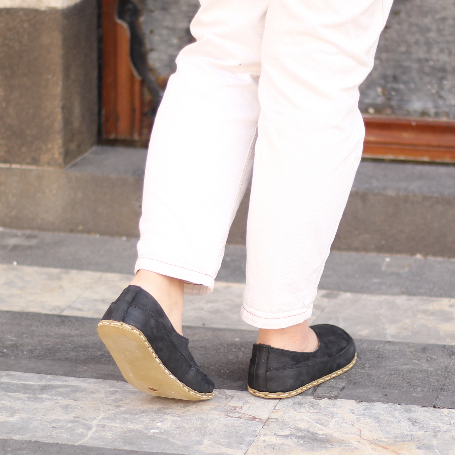 Handmade Barefoot Loafers for Women Black-Women Loafers-Nefes Shoes-4-Nefes Shoes