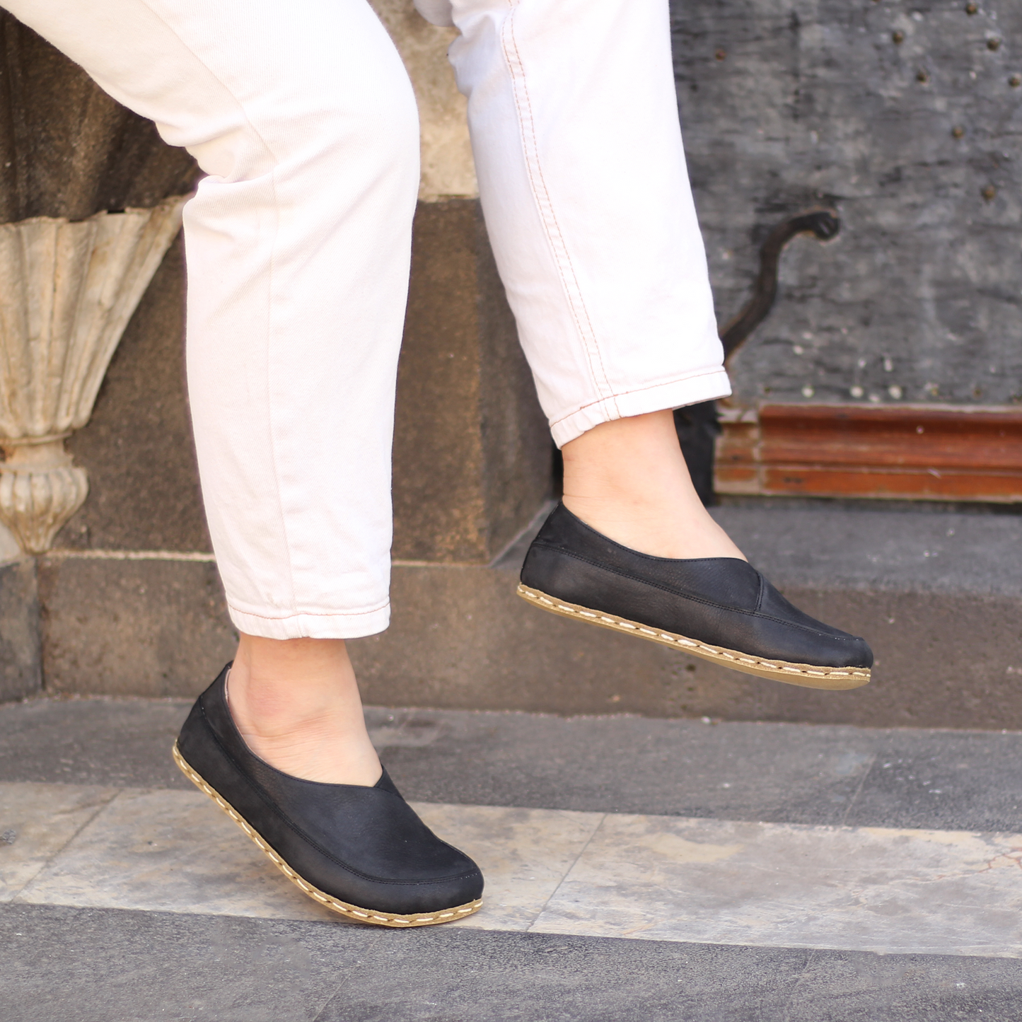 Handmade Barefoot Loafers for Women Black-Women Loafers-Nefes Shoes-4-Nefes Shoes