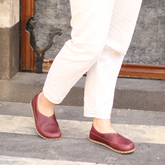 Handmade Barefoot Loafers for Women Burgundy-Women Loafers-Nefes Shoes-4-Nefes Shoes