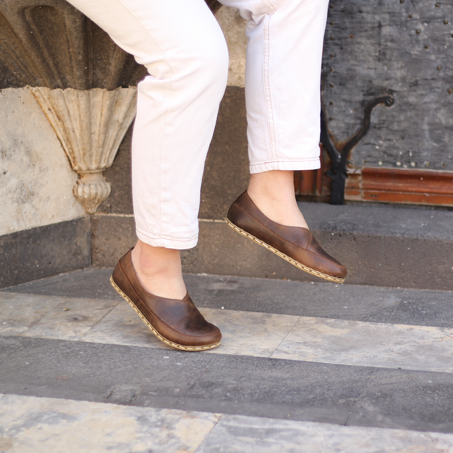 Handmade Barefoot Loafers for Women Crazy Classic Brown-Women Loafers-Nefes Shoes-4-Nefes Shoes