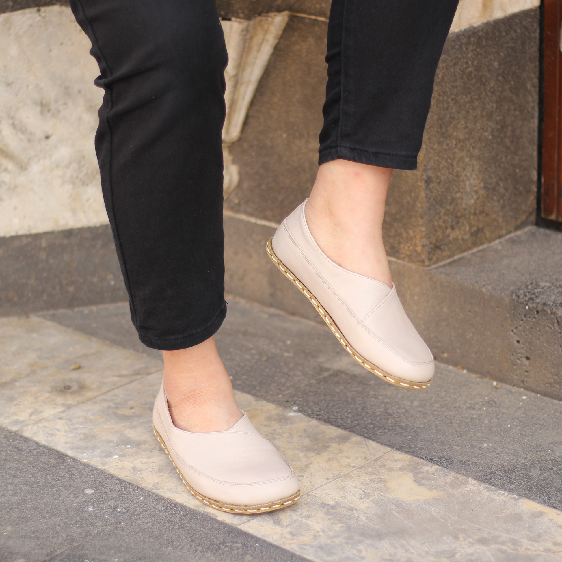 Handmade Barefoot Loafers for Women Cream-Women Loafers-Nefes Shoes-4-Nefes Shoes