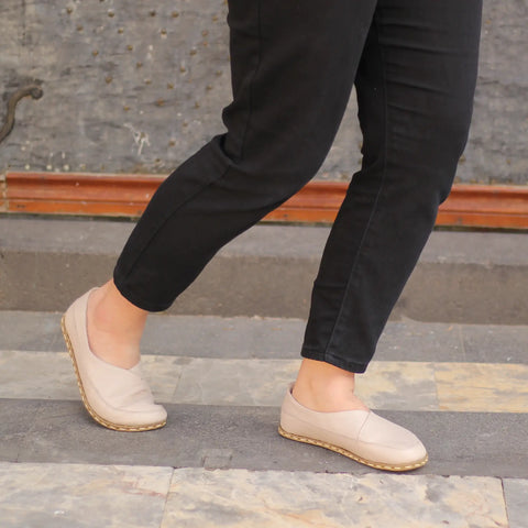 handmade barefoot loafers for women cream