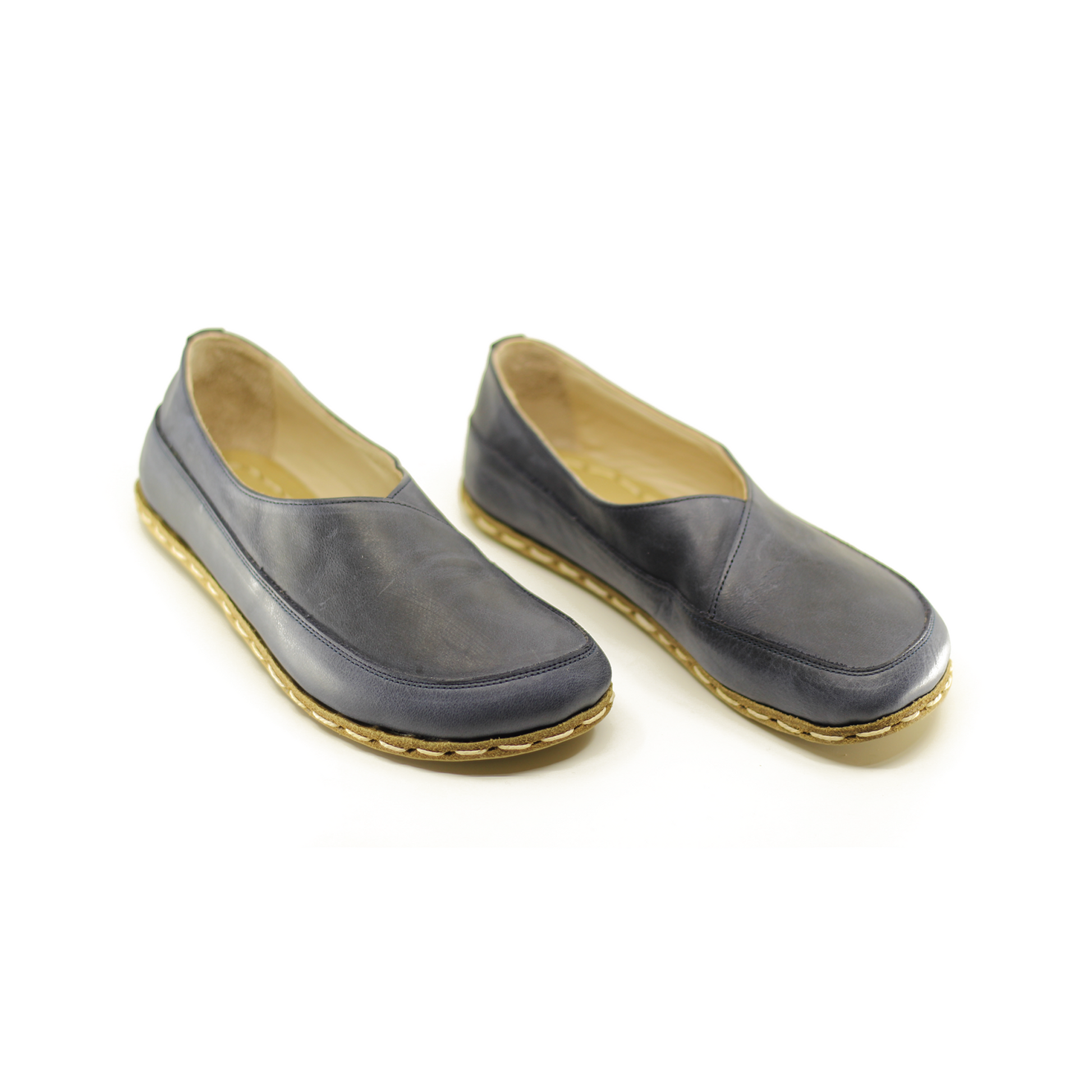 Handmade Barefoot Loafers for Women Navy Blue-Women Loafers-Nefes Shoes-4-Nefes Shoes