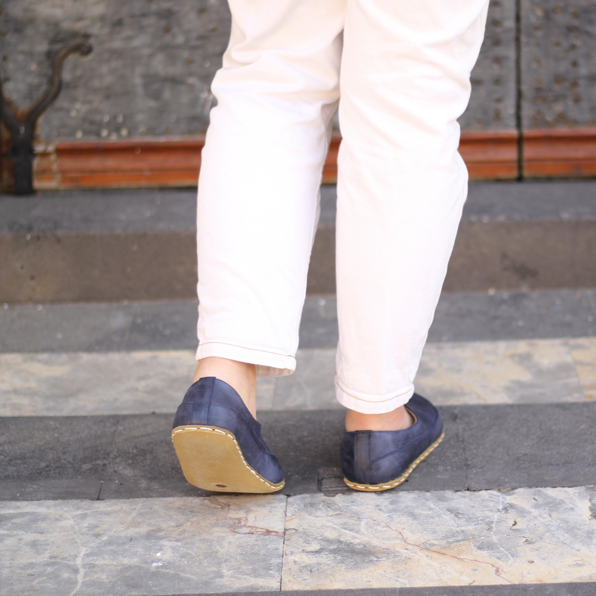 Handmade Barefoot Loafers for Women Navy Blue-Women Loafers-Nefes Shoes-4-Nefes Shoes