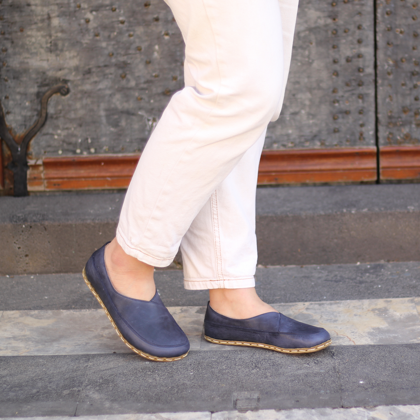 Handmade Barefoot Loafers for Women Navy Blue-Women Loafers-Nefes Shoes-4-Nefes Shoes