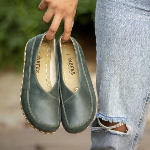 handmade barefoot loafers for women toledo green