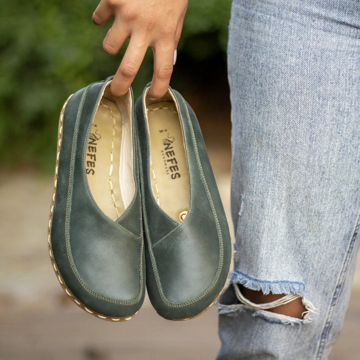 handmade barefoot loafers for women toledo green
