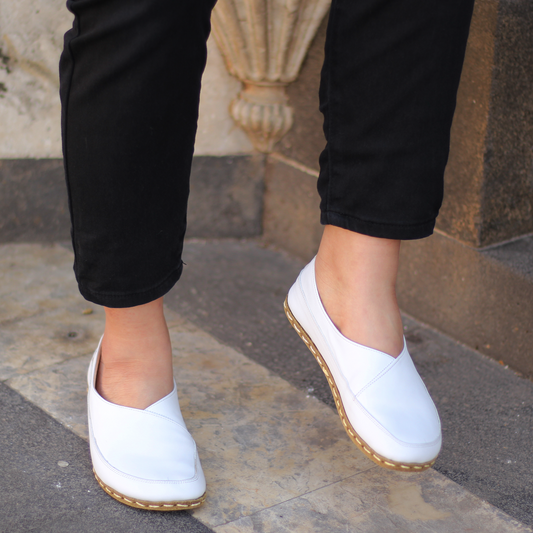 Handmade Barefoot Loafers for Women White-Women Loafers-Nefes Shoes-4-Nefes Shoes