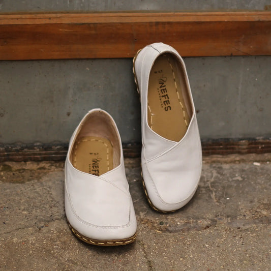 handmade barefoot loafers for women white