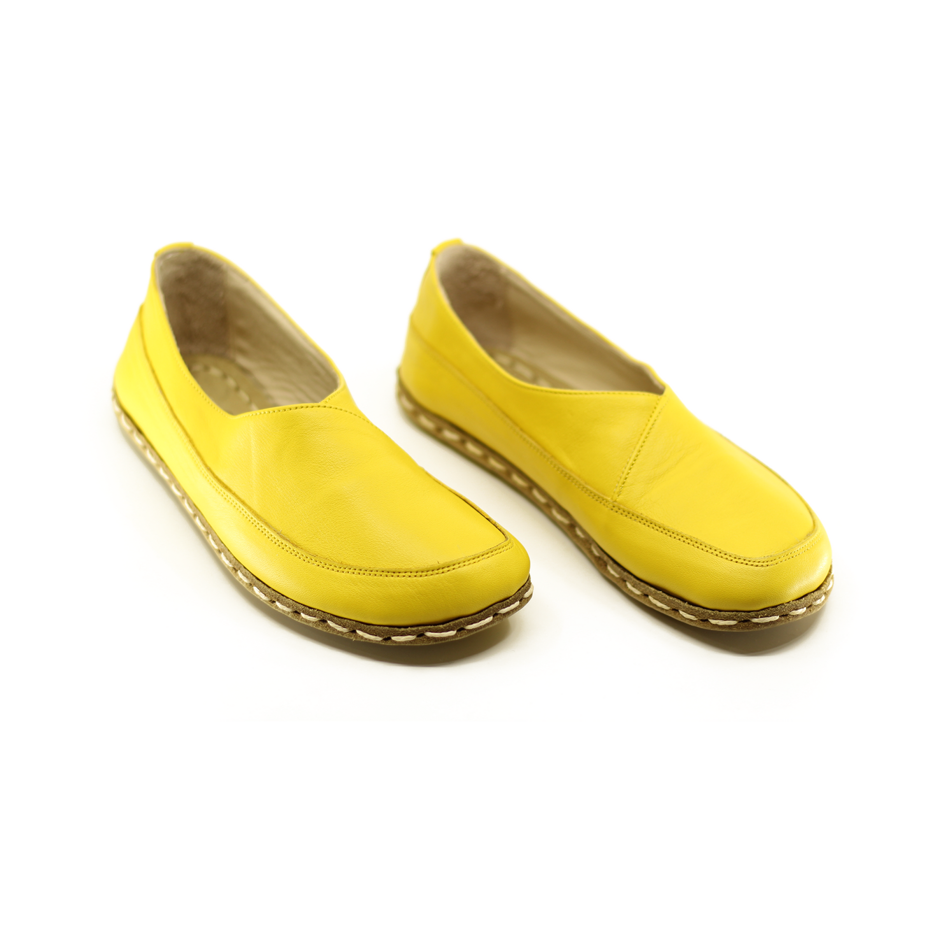 Handmade Barefoot Loafers for Women Yellow-Women Loafers-Nefes Shoes-4-Nefes Shoes