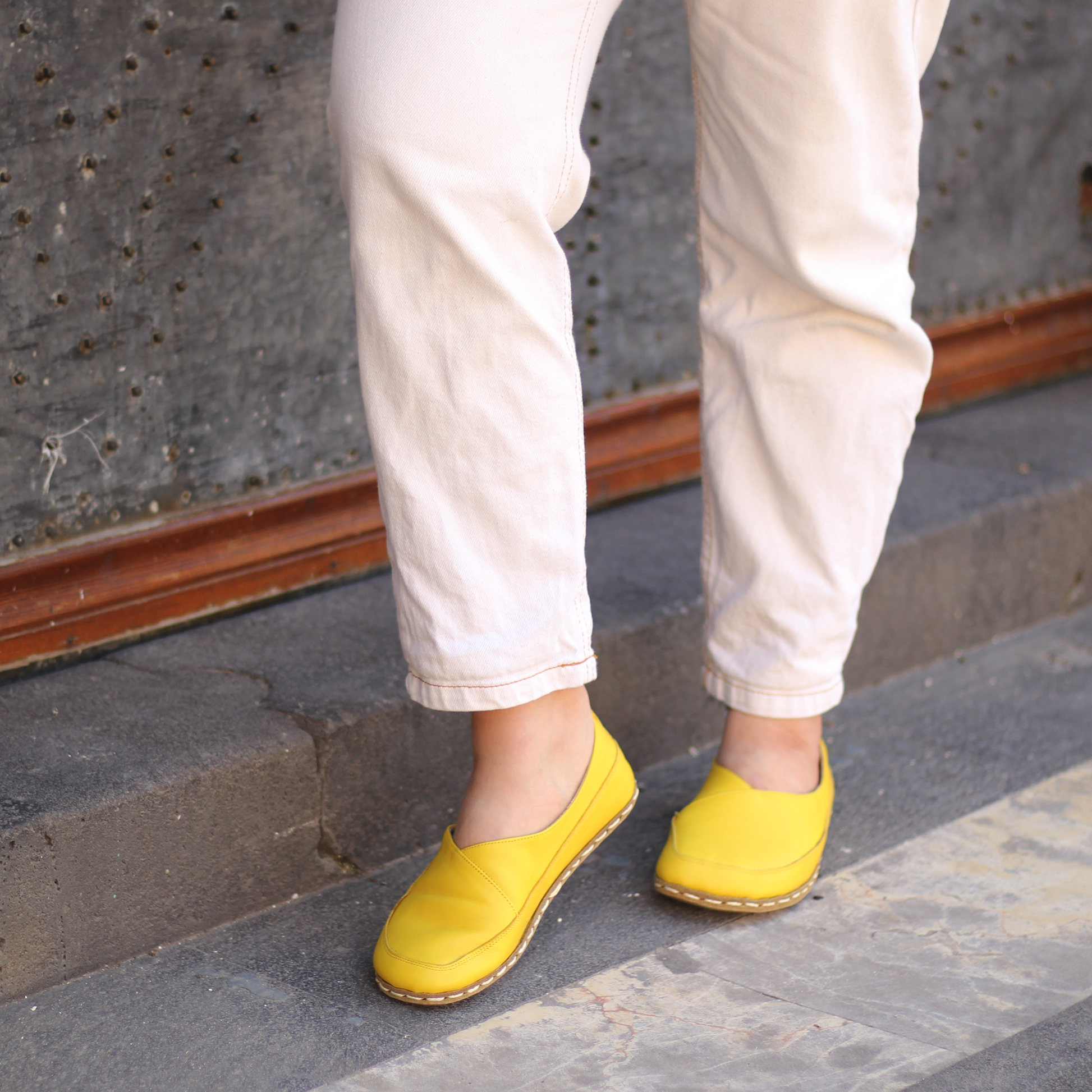 Handmade Barefoot Loafers for Women Yellow-Women Loafers-Nefes Shoes-4-Nefes Shoes