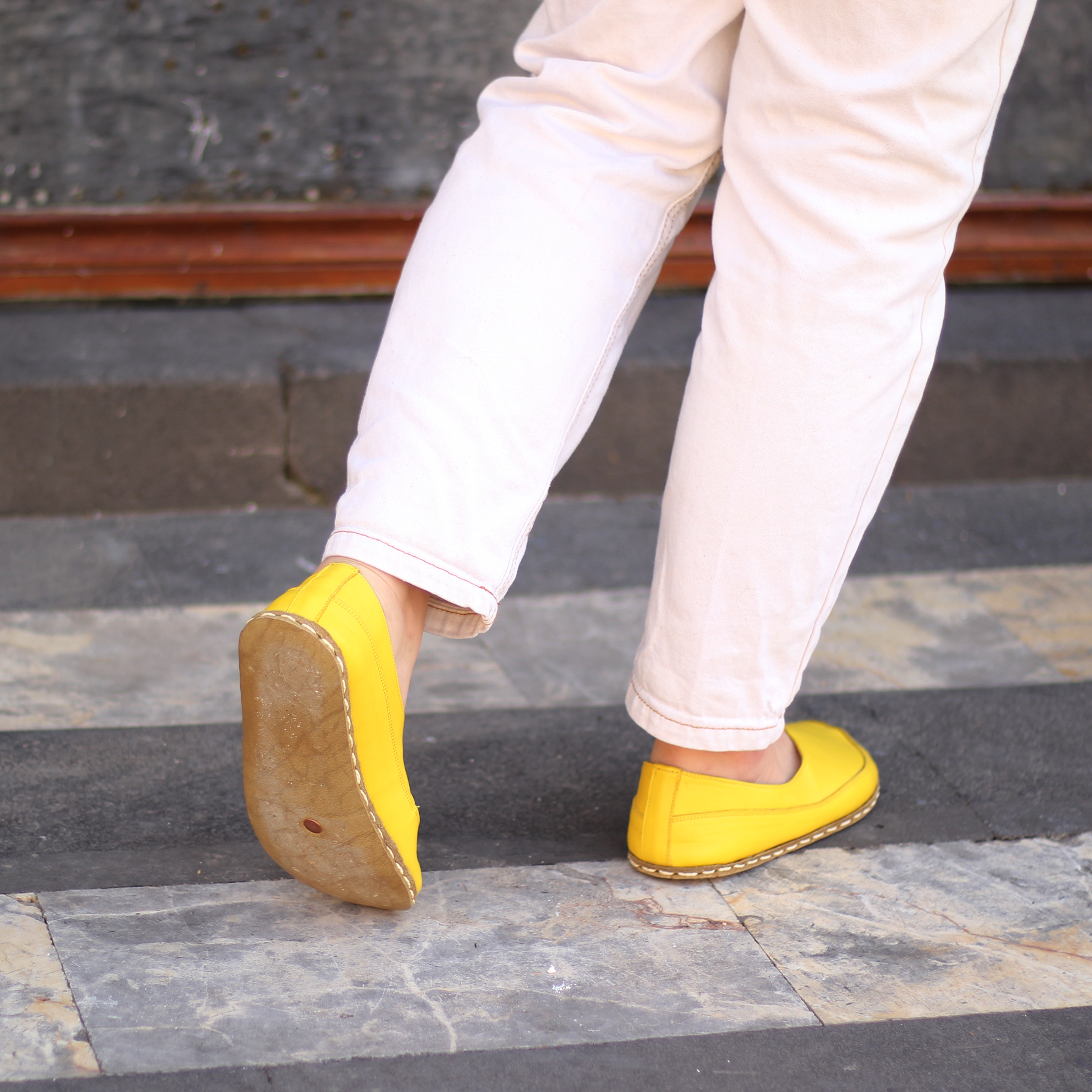 Handmade Barefoot Loafers for Women Yellow-Women Loafers-Nefes Shoes-4-Nefes Shoes