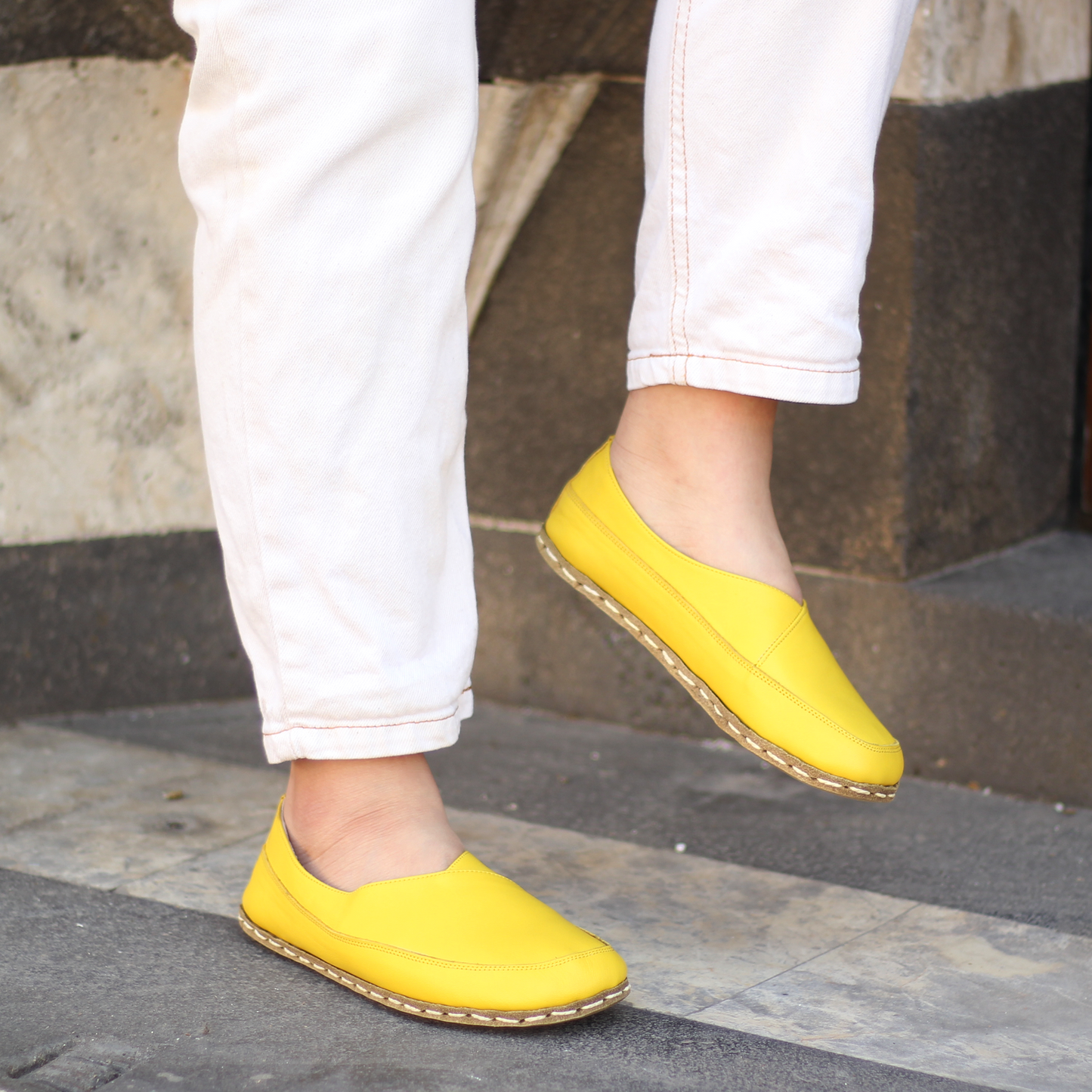 Handmade Barefoot Loafers for Women Yellow-Women Loafers-Nefes Shoes-4-Nefes Shoes