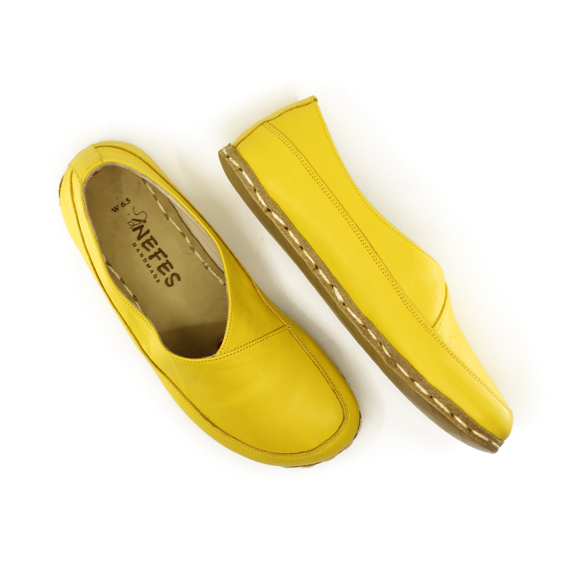 Handmade Barefoot Loafers for Women Yellow-Women Loafers-Nefes Shoes-4-Nefes Shoes