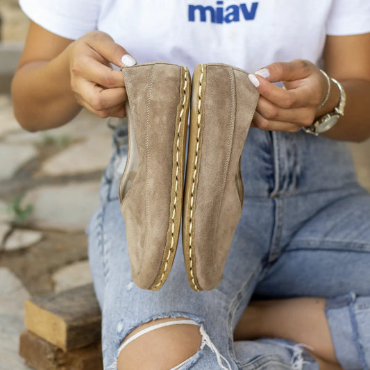 handmade barefoot loafers milky brown suede women