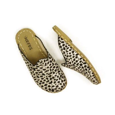 handmade barefoot slippers leopard print hairy leather