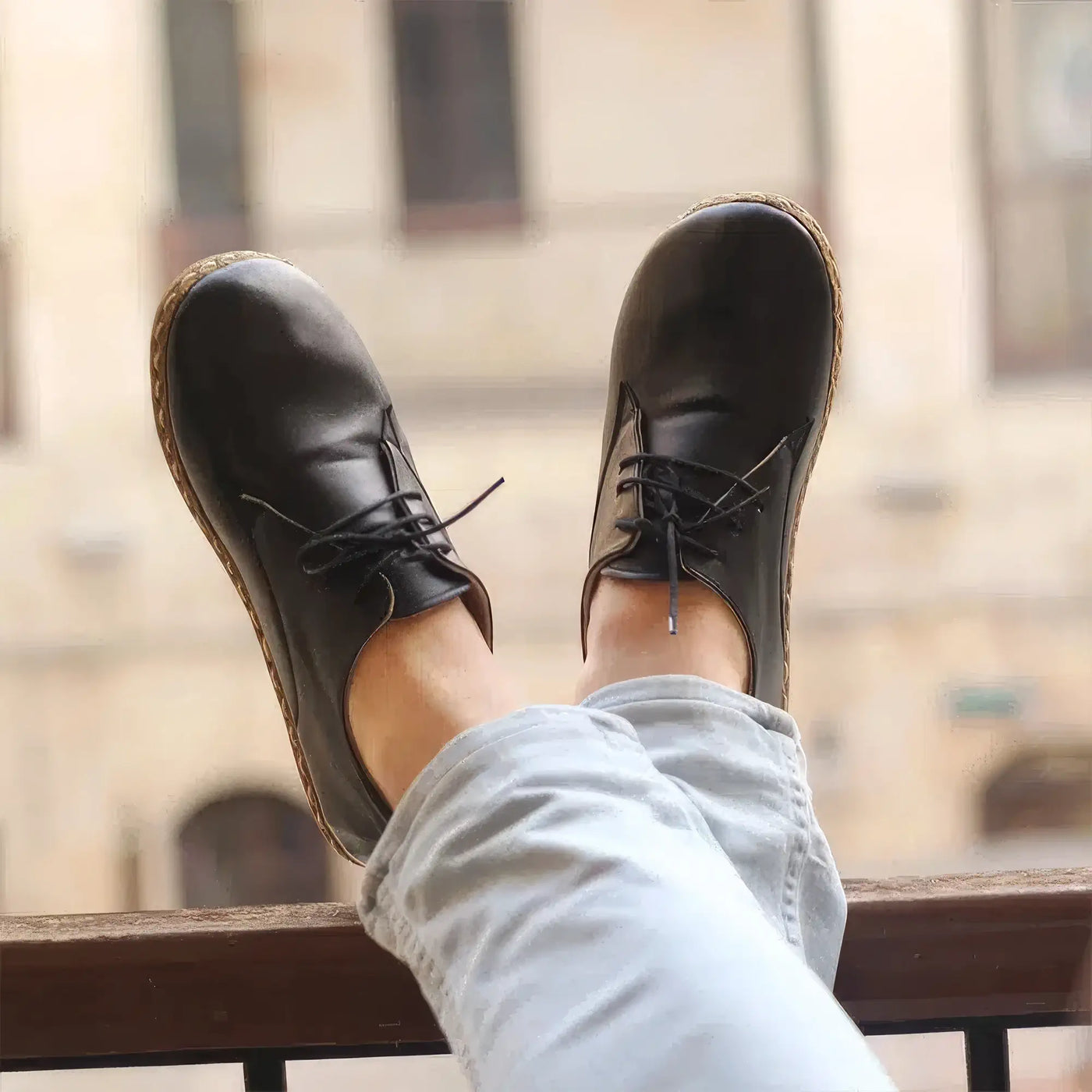 Handmade Barefoot Leather Shoes Black for Men