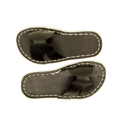 handmade black h strap barefoot slippers for men
