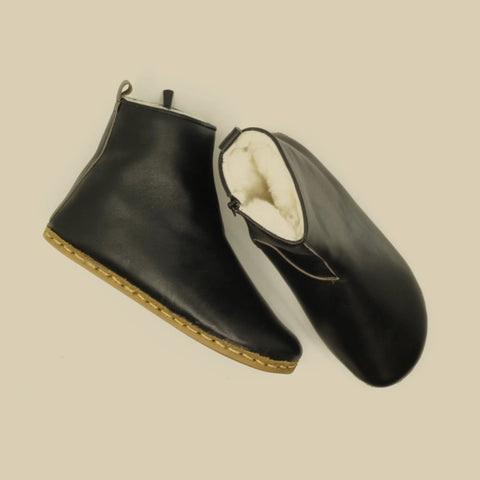 handmade black leather hiking barefoot boots for women
