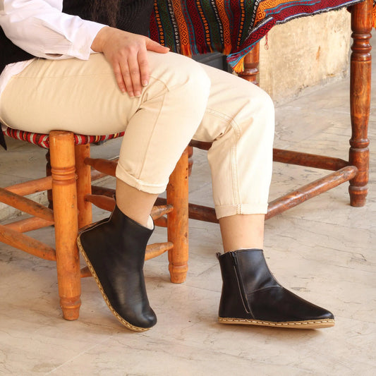 handmade black zipper barefoot boots women leather
