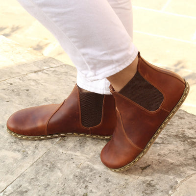 handmade brown chelsea barefoot boots for women

