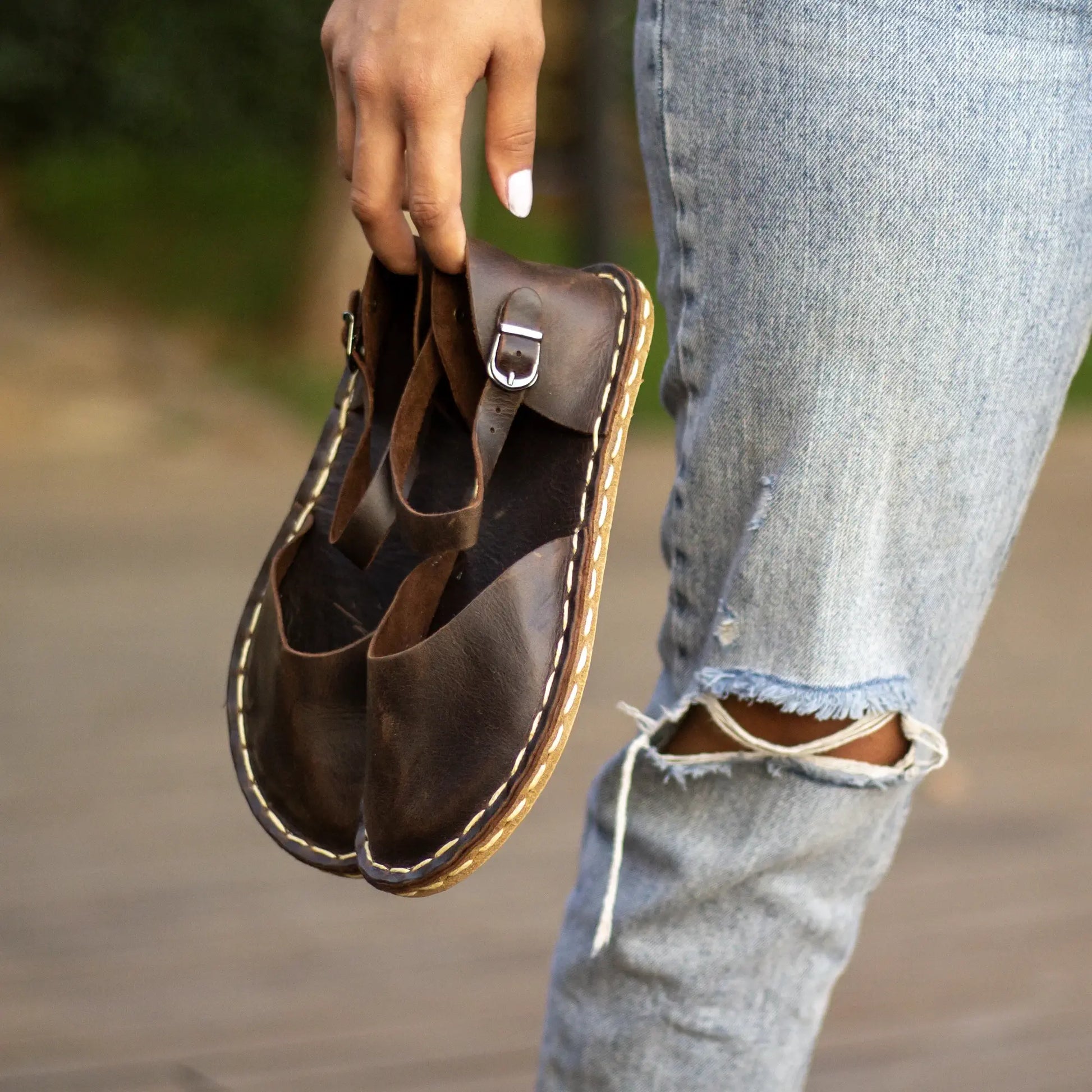 handmade brown leather barefoot sandals genuine fit