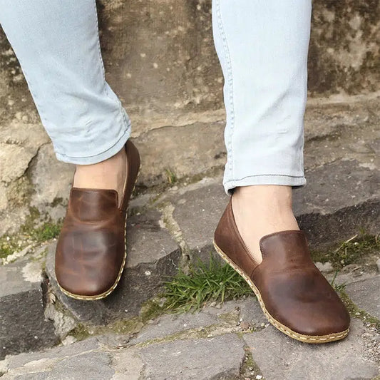 handmade brown leather barefoot shoes