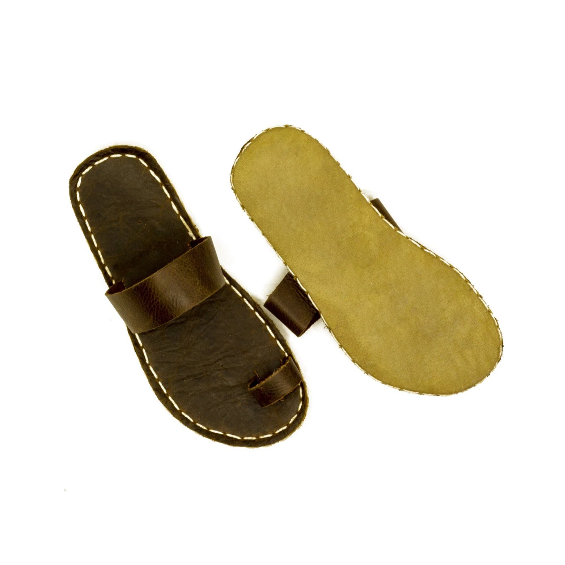 handmade brown leather slippers one toe style