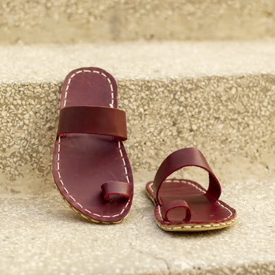 handmade burgundy leather slippers one toe style