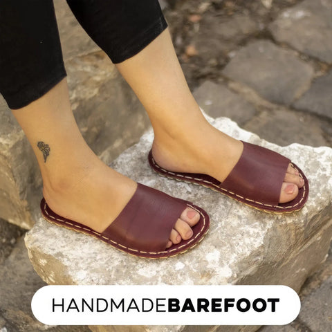 handmade burgundy leather slippers women gift