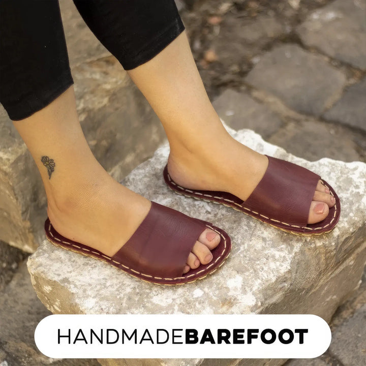 handmade burgundy leather slippers women gift