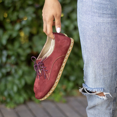 handmade burgundy oxford barefoot shoes for women