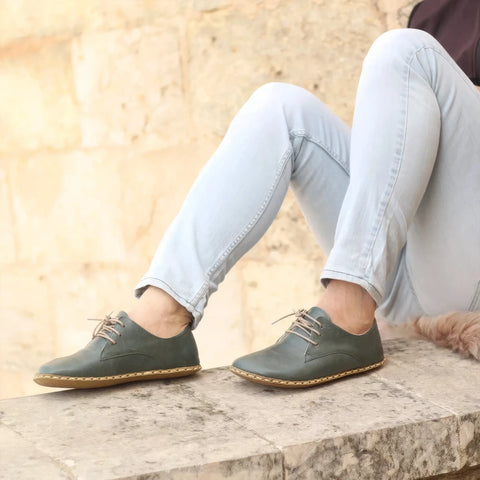 handmade green barefoot leather shoes for men