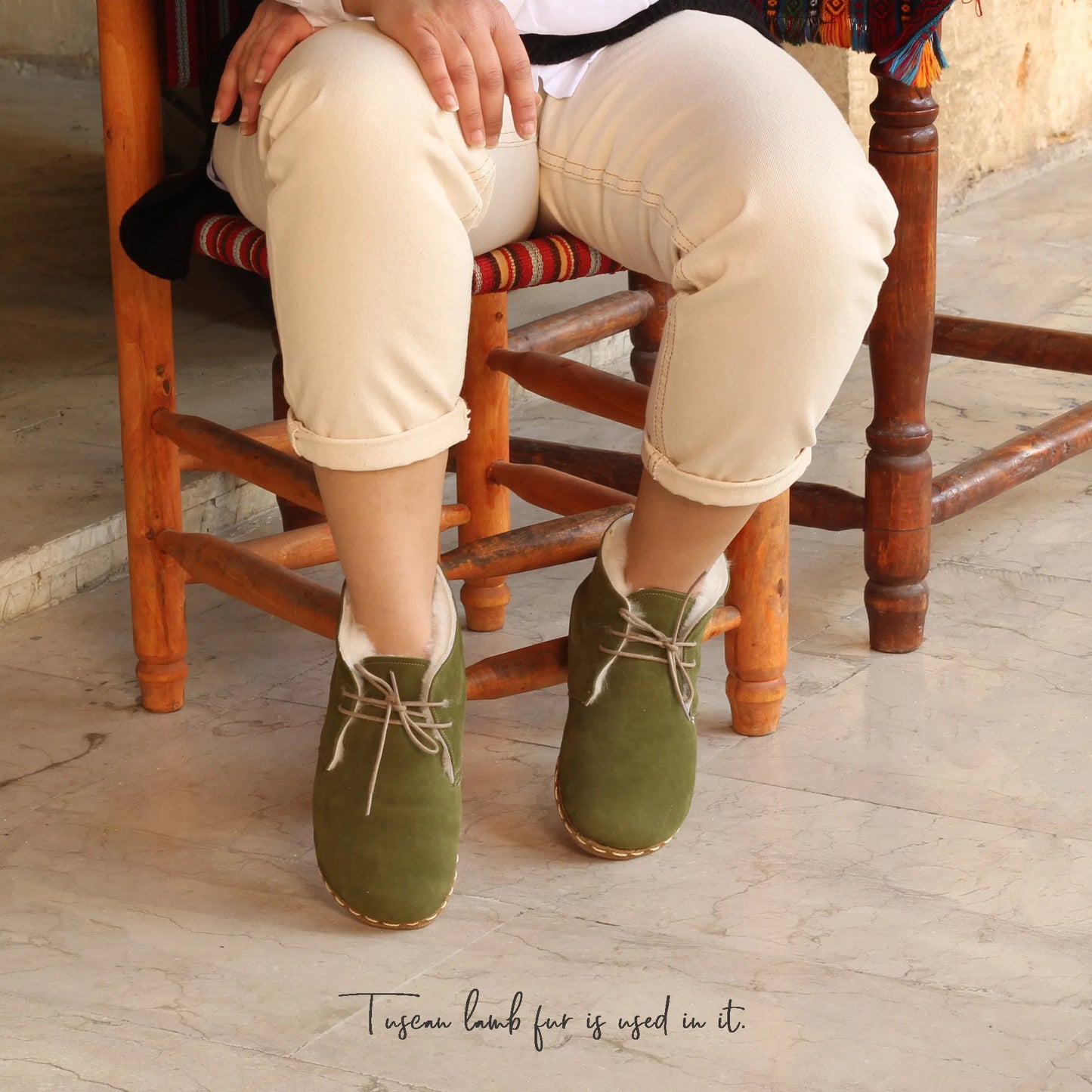 Handmade Green Barefoot Shearling Oxford Boots For Women-Oxford Boots-nefesshoes-3-Nefes Shoes