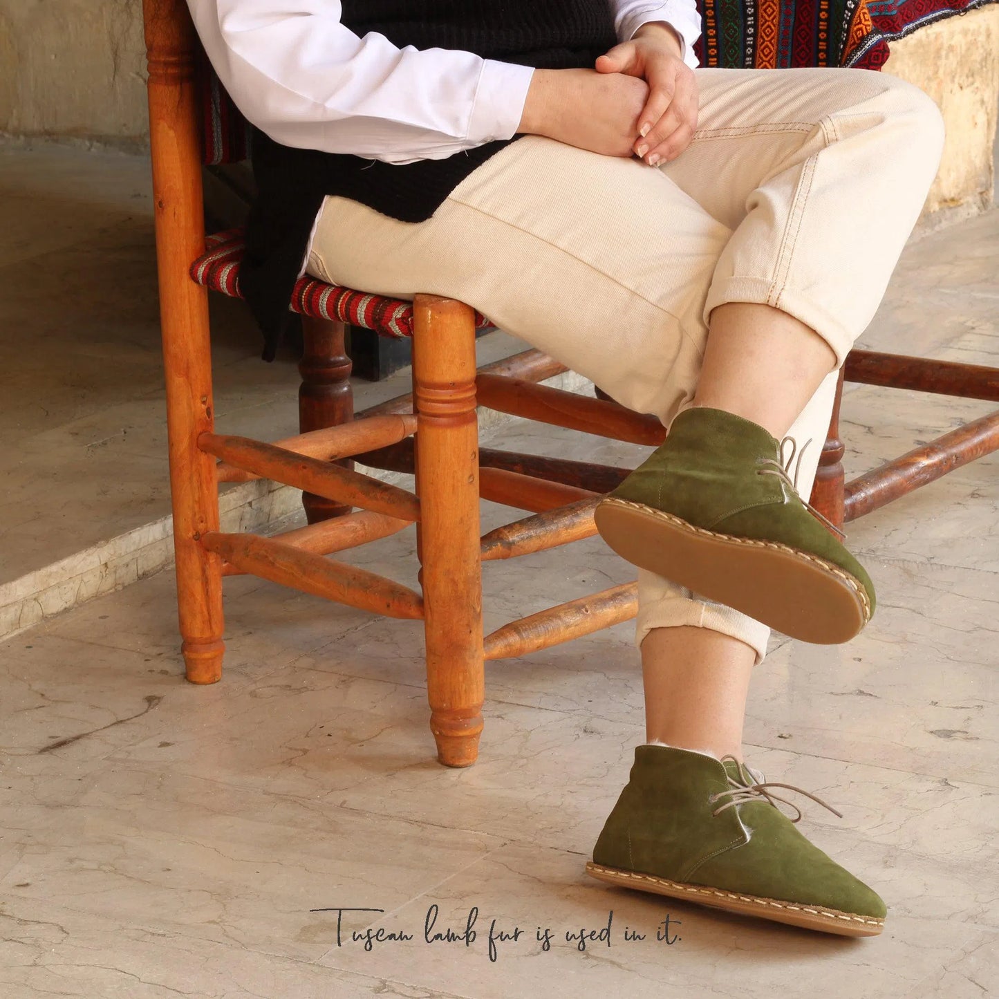 Handmade Green Barefoot Shearling Oxford Boots For Women-Oxford Boots-nefesshoes-3-Nefes Shoes