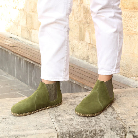 handmade green chelsea barefoot boots for women