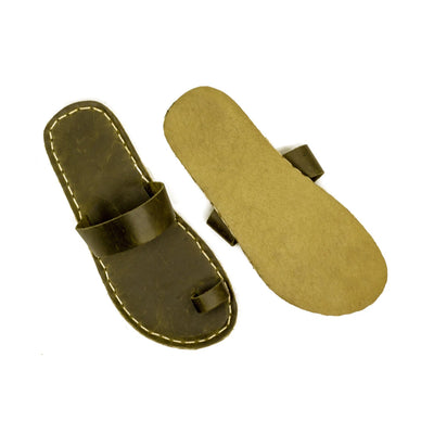 handmade green leather slippers one toe for summer