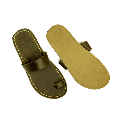 handmade green leather slippers one toe for summer