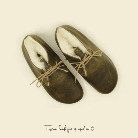 handmade grounding ankle boots military green leather women