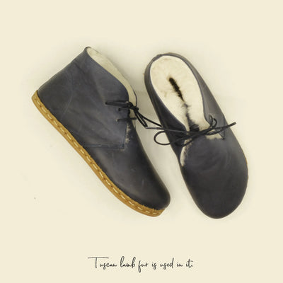 handmade grounding ankle boots navy blue leather women