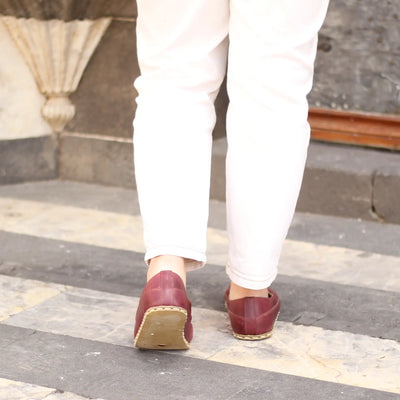 handmade grounding barefoot loafers burgundy women