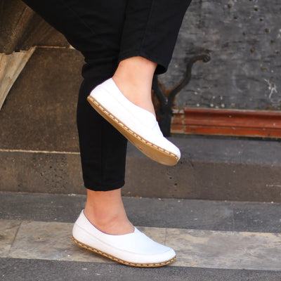 handmade grounding barefoot loafers white women