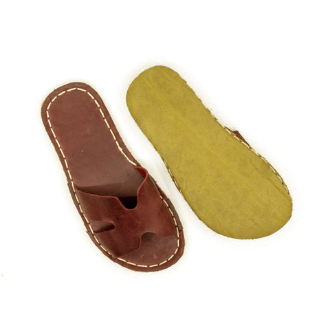 handmade h style barefoot slippers men burgundy leather