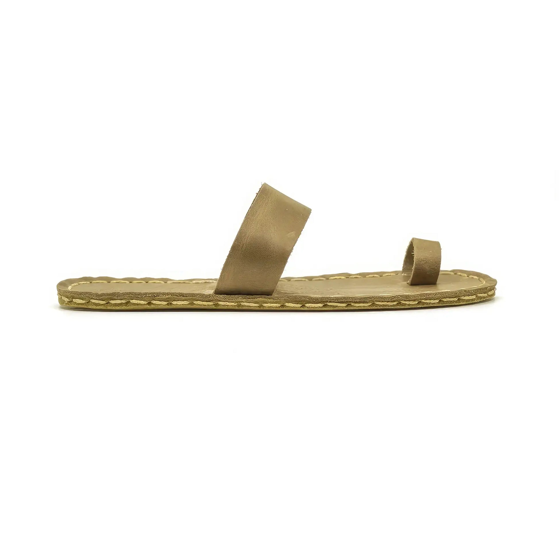 handmade light brown toe loop leather slippers